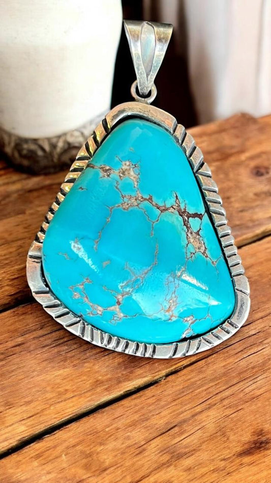 Azure Elegance – Egyptian Turquoise Pendant with Silver Chain