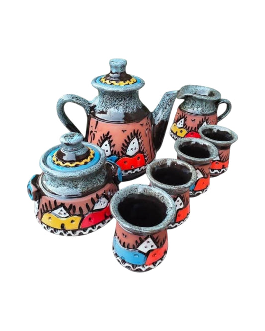 Nubian Charm — Hand-Painted Clay Tea Set