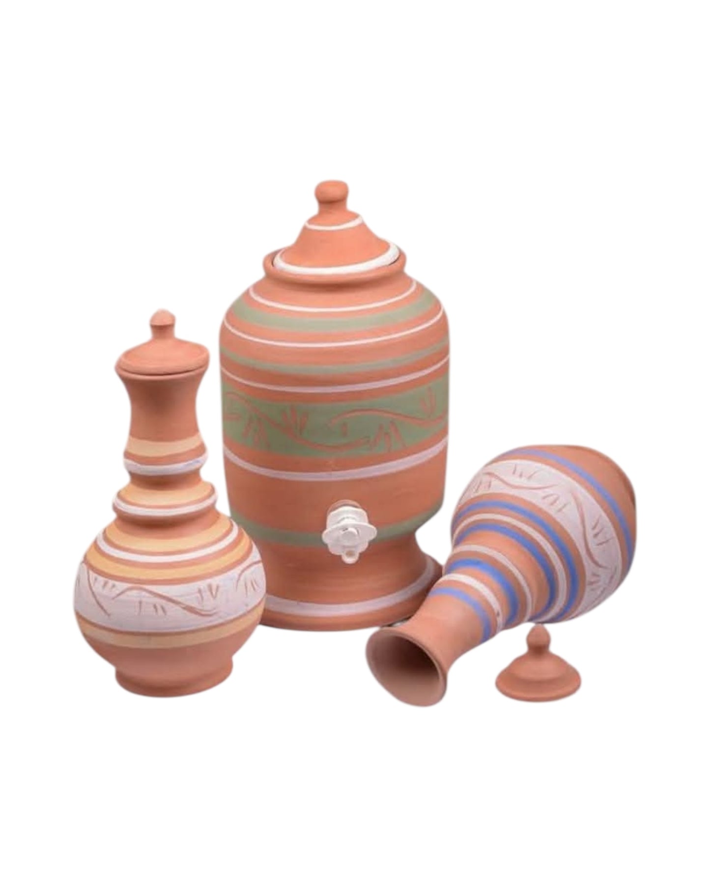 Oasis Celebration Set — 3L Clay Water Dispenser + 2 Hand-Painted Jugs
