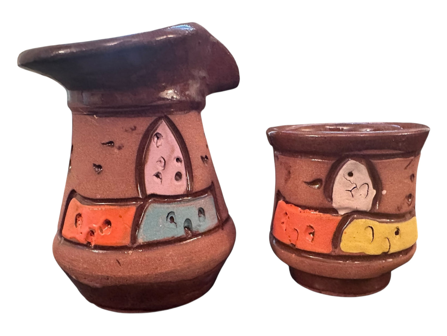 Hand-Painted Turkish Clay Coffee Set – 1 Decorated Pot, 2 Cups & Free Coffee Sample