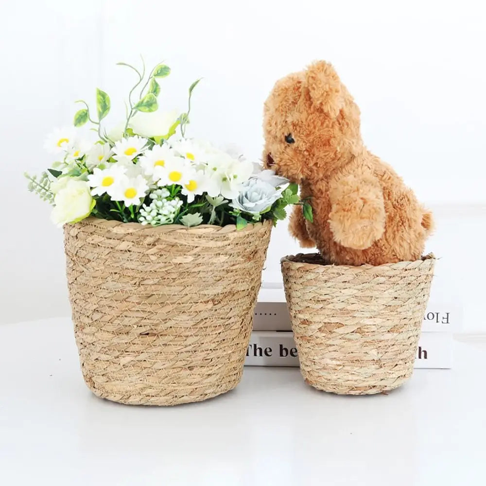 1 pz per giardino terrazze vaso di fiori cestino in rattan paglia fioriera cestino erba intrecciata vaso di fiori mobili decorazione mini/S/M/L
