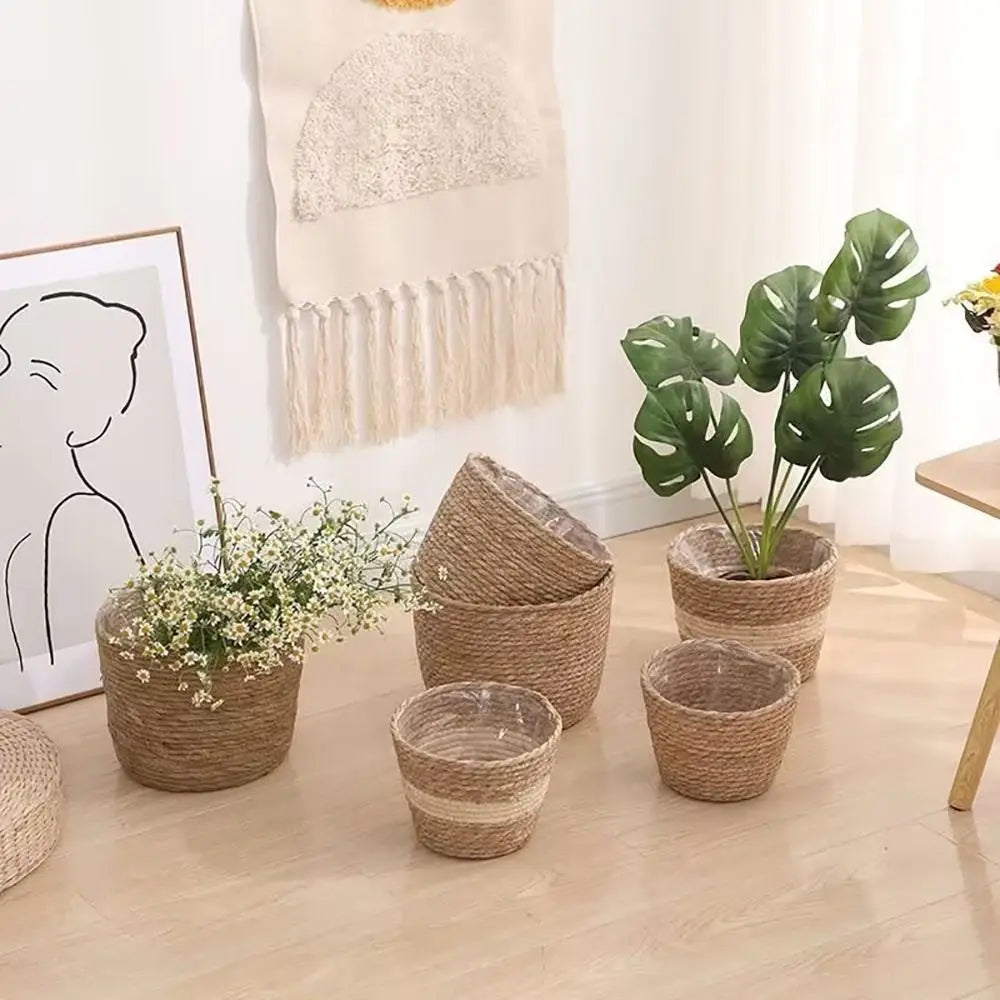 1 pz per giardino terrazze vaso di fiori cestino in rattan paglia fioriera cestino erba intrecciata vaso di fiori mobili decorazione mini/S/M/L