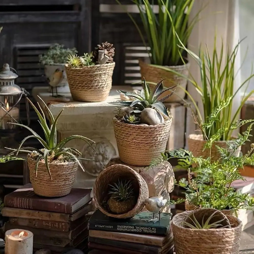 1 pz per giardino terrazze vaso di fiori cestino in rattan paglia fioriera cestino erba intrecciata vaso di fiori mobili decorazione mini/S/M/L