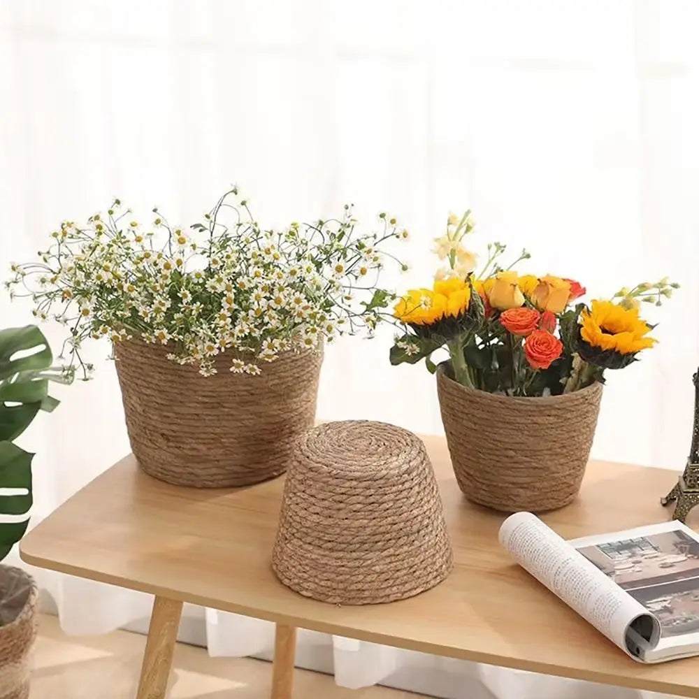 1 pz per giardino terrazze vaso di fiori cestino in rattan paglia fioriera cestino erba intrecciata vaso di fiori mobili decorazione mini/S/M/L