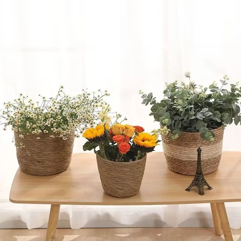 1 pz per giardino terrazze vaso di fiori cestino in rattan paglia fioriera cestino erba intrecciata vaso di fiori mobili decorazione mini/S/M/L