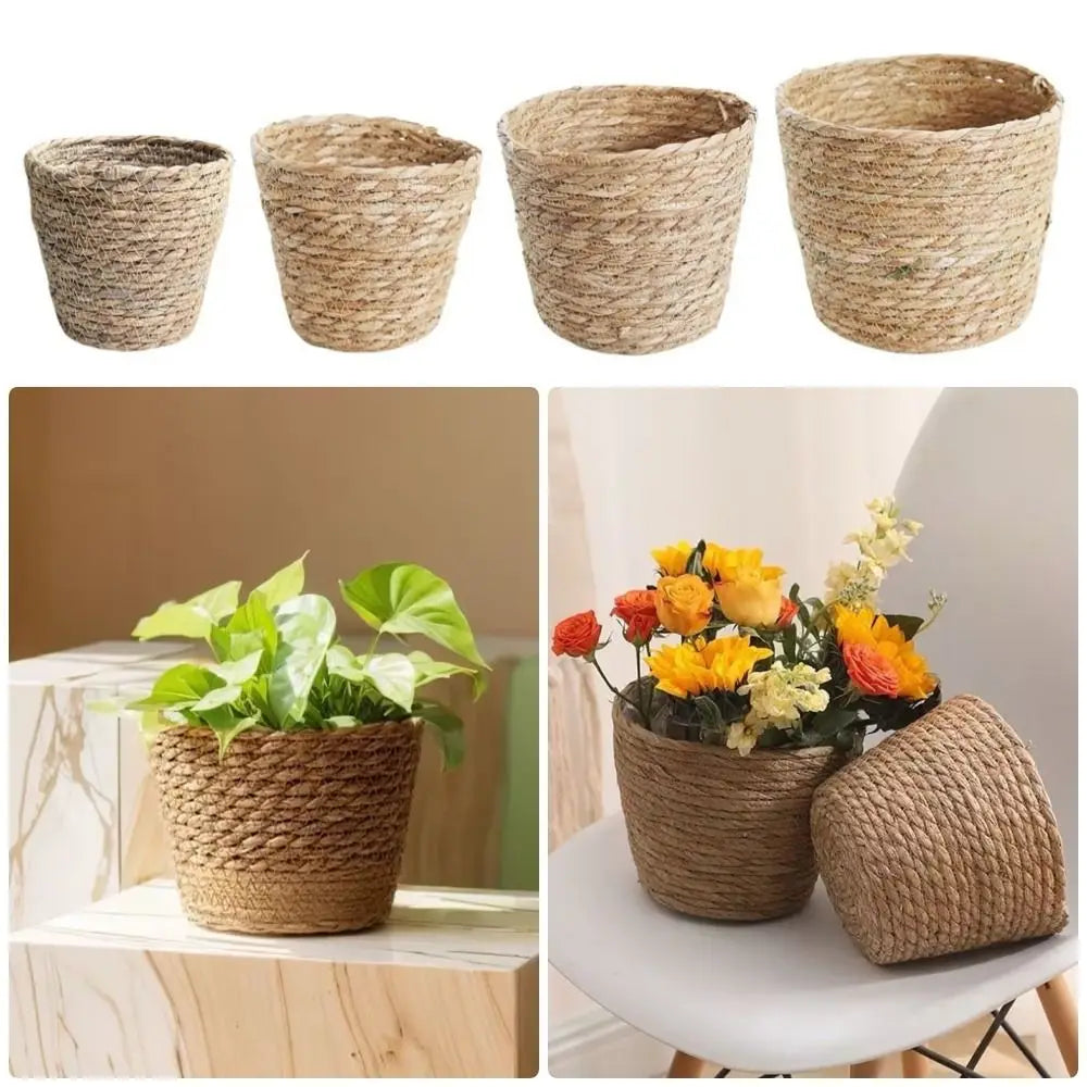 1 pz per giardino terrazze vaso di fiori cestino in rattan paglia fioriera cestino erba intrecciata vaso di fiori mobili decorazione mini/S/M/L