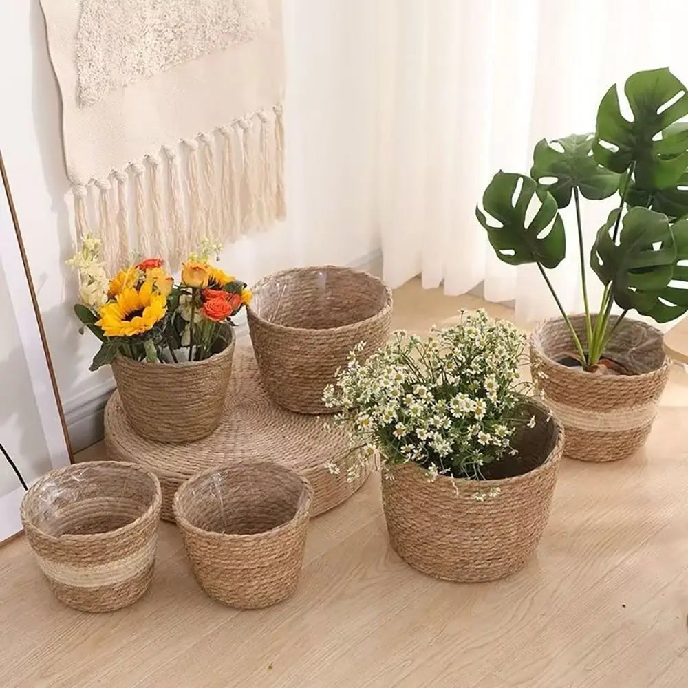 1 pz per giardino terrazze vaso di fiori cestino in rattan paglia fioriera cestino erba intrecciata vaso di fiori mobili decorazione mini/S/M/L