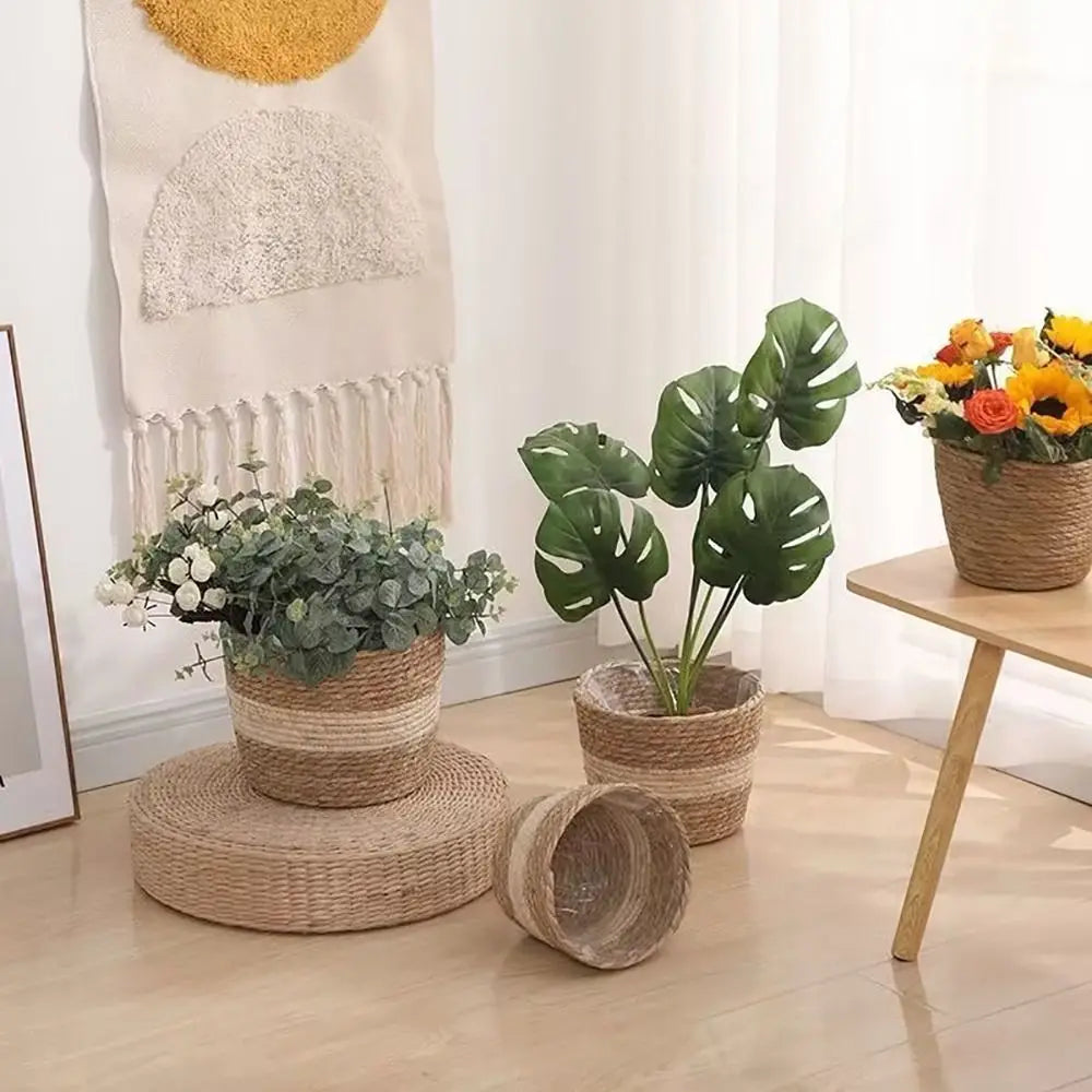 1 pz per giardino terrazze vaso di fiori cestino in rattan paglia fioriera cestino erba intrecciata vaso di fiori mobili decorazione mini/S/M/L