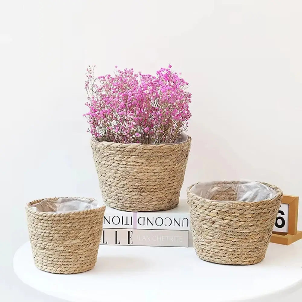 1 pz per giardino terrazze vaso di fiori cestino in rattan paglia fioriera cestino erba intrecciata vaso di fiori mobili decorazione mini/S/M/L