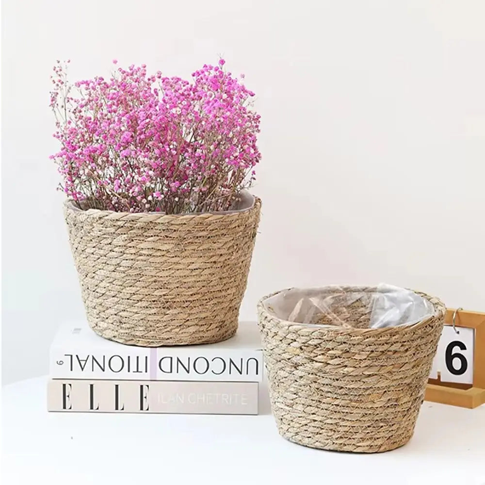 1 pz per giardino terrazze vaso di fiori cestino in rattan paglia fioriera cestino erba intrecciata vaso di fiori mobili decorazione mini/S/M/L