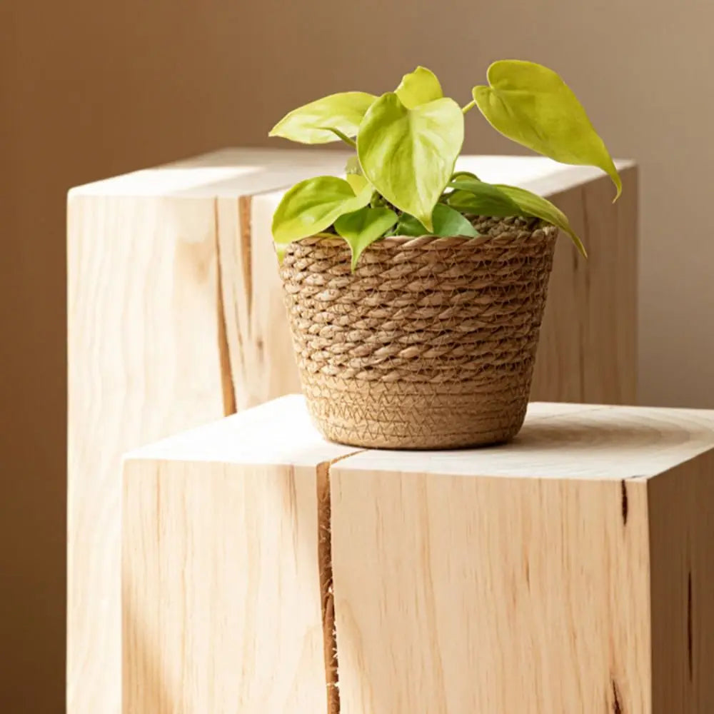 Straw Weaving Flower Plant Pot Wicker Basket Rattan Flowerpot Storage Basket Garden Flowerpot Handmade Woven Planter Basket