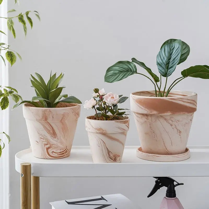 Fioriera creativa di grande calibro con vassoio, vaso per fiori in argilla grezza, stile retrò, per soggiorno, giardino, cortile, 1 pezzo
