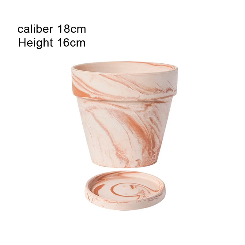 Fioriera creativa di grande calibro con vassoio, vaso per fiori in argilla grezza, stile retrò, per soggiorno, giardino, cortile, 1 pezzo