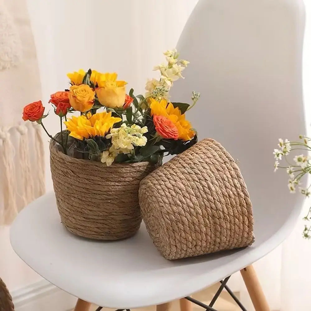 1 pz per giardino terrazze vaso di fiori cestino in rattan paglia fioriera cestino erba intrecciata vaso di fiori mobili decorazione mini/S/M/L