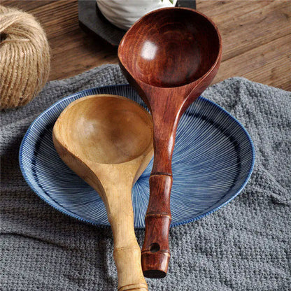 Grandi cucchiai da zuppa in legno, cucchiaio da cucina con manico in bambù, stile giapponese, cucchiaio resistente, mestolo per l'acqua del bagno, stoviglie, utensili da cucina