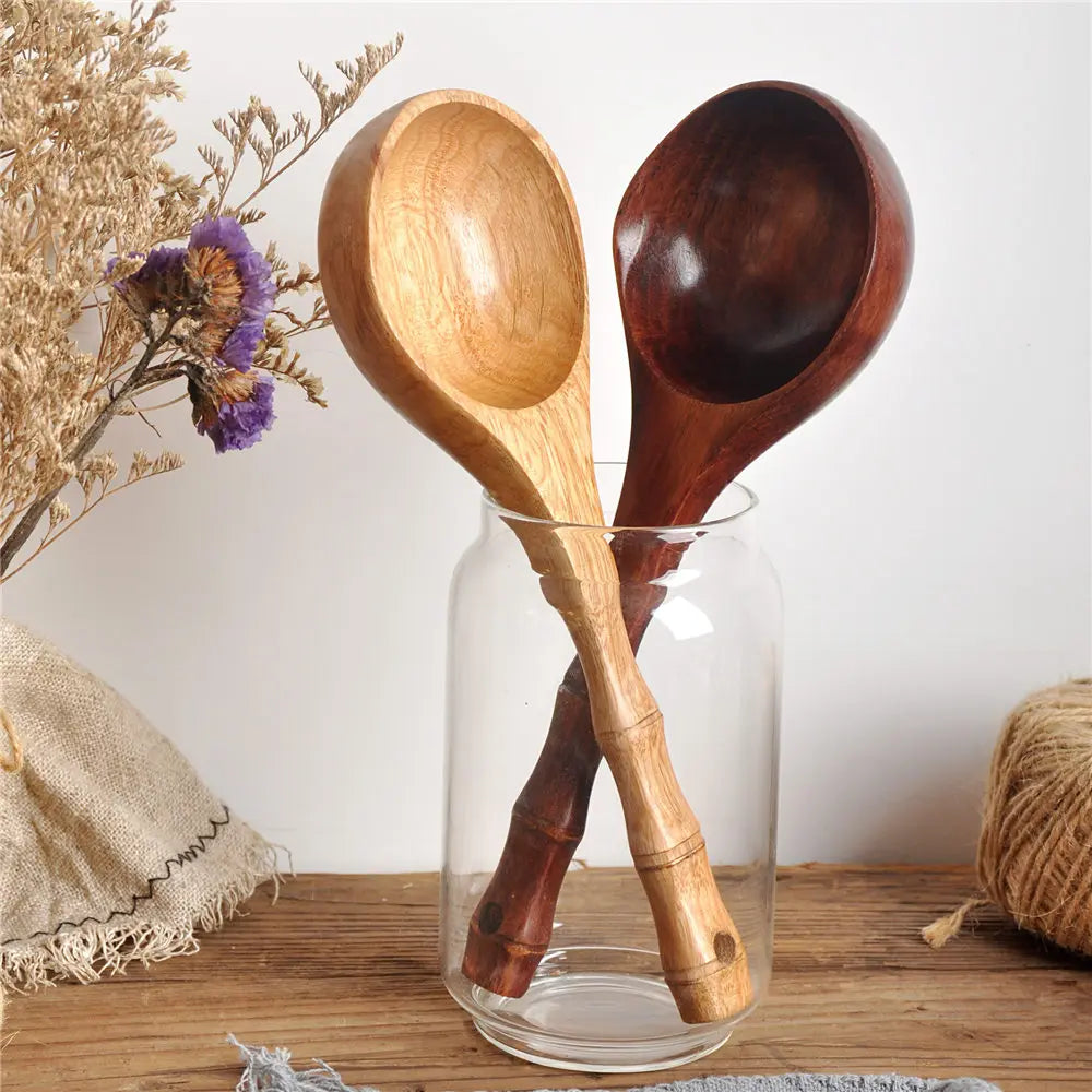 Grandi cucchiai da zuppa in legno, cucchiaio da cucina con manico in bambù, stile giapponese, cucchiaio resistente, mestolo per l'acqua del bagno, stoviglie, utensili da cucina