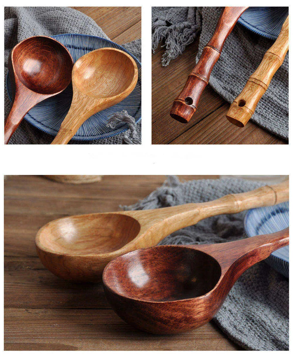 Grandi cucchiai da zuppa in legno, cucchiaio da cucina con manico in bambù, stile giapponese, cucchiaio resistente, mestolo per l'acqua del bagno, stoviglie, utensili da cucina