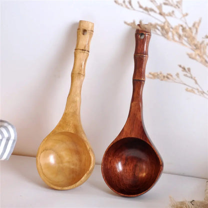 Grandi cucchiai da zuppa in legno, cucchiaio da cucina con manico in bambù, stile giapponese, cucchiaio resistente, mestolo per l'acqua del bagno, stoviglie, utensili da cucina