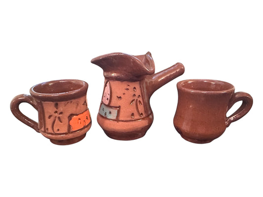 Hand-Painted Turkish Clay Coffee Set – 1 Decorated Pot, 2 Cups & Free Coffee Sample