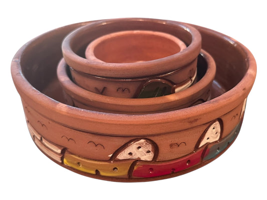 Set of 4 Hand-Painted Clay Tagines – Assorted Sizes & Unique Patterns