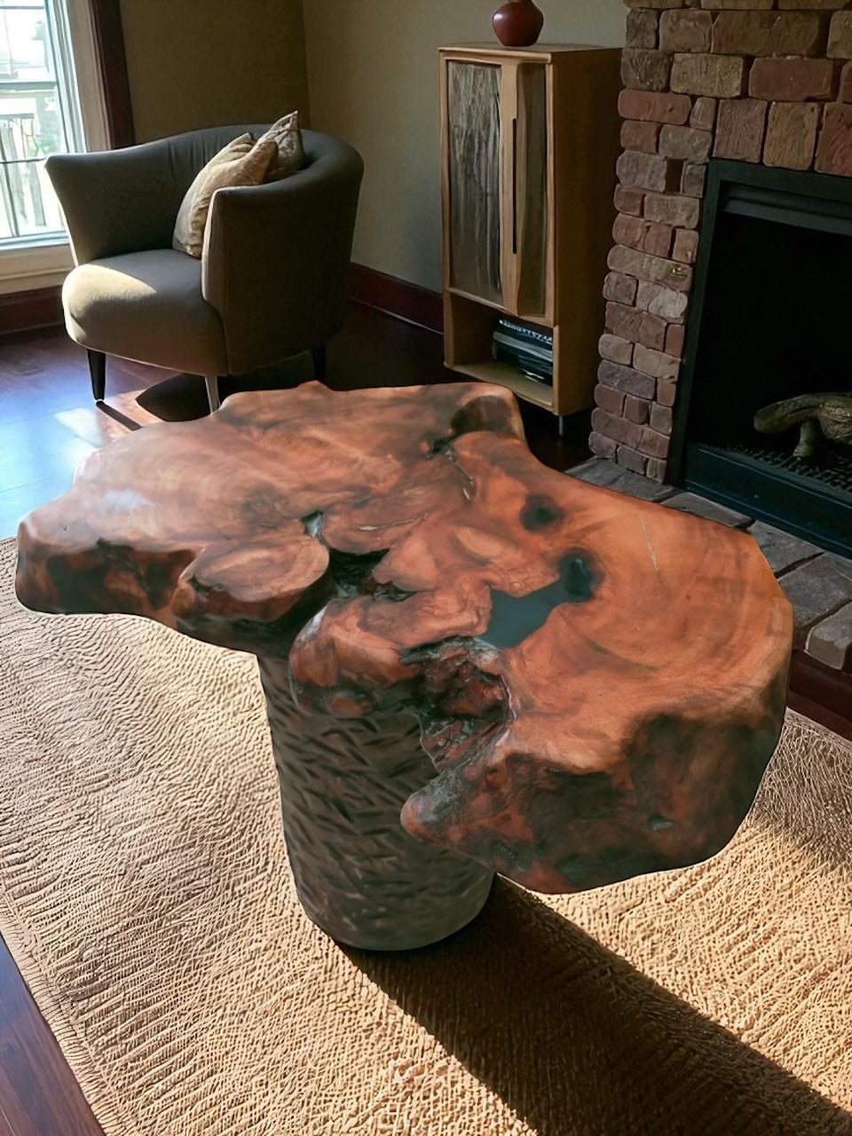 Natural Acacia Wood Coffee Table – Handcrafted Unique Piece – Perfect for Cozy Corners