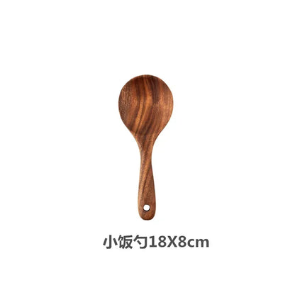 Cucchiaio da cucina in teak naturale, paletta da cucina, spatola in legno, set di utensili antiaderenti per cucinare con ganci per appendere, set di utensili da cucina