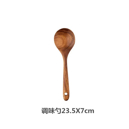 Cucchiaio da cucina in teak naturale, paletta da cucina, spatola in legno, set di utensili antiaderenti per cucinare con ganci per appendere, set di utensili da cucina