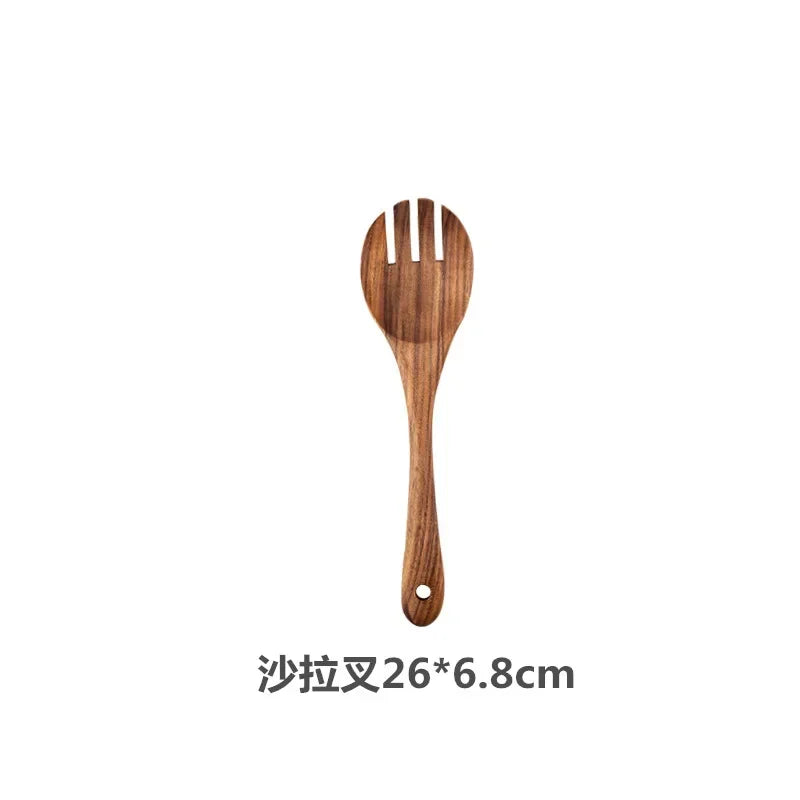 Cucchiaio da cucina in teak naturale, paletta da cucina, spatola in legno, set di utensili antiaderenti per cucinare con ganci per appendere, set di utensili da cucina
