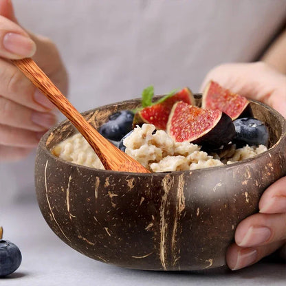 Ciotole in cocco naturale per servire piatti, utensili in legno riutilizzabili, cucchiaio in legno, ciotole in guscio di cocco naturale, set da cucina