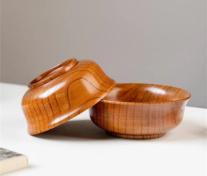 Cuencos de madera para sopa de arroz de 5 tamaños, estilo japonés, recipiente natural para alimentos, ensalada de frutas, fideos, vajilla ecológica antiescaldamiento.