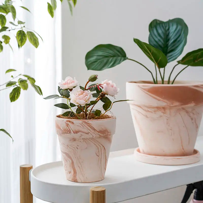 Fioriera creativa di grande calibro con vassoio, vaso per fiori in argilla grezza, stile retrò, per soggiorno, giardino, cortile, 1 pezzo
