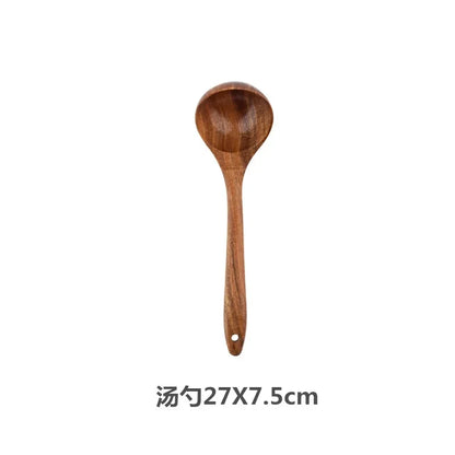 Cucchiaio da cucina in teak naturale, paletta da cucina, spatola in legno, set di utensili antiaderenti per cucinare con ganci per appendere, set di utensili da cucina
