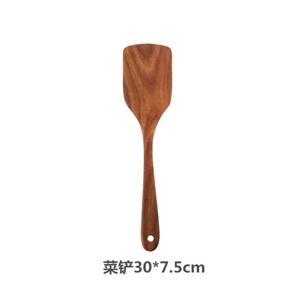 Cucchiaio da cucina in teak naturale, paletta da cucina, spatola in legno, set di utensili antiaderenti per cucinare con ganci per appendere, set di utensili da cucina