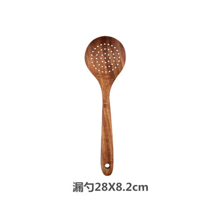 Cucchiaio da cucina in teak naturale, paletta da cucina, spatola in legno, set di utensili antiaderenti per cucinare con ganci per appendere, set di utensili da cucina