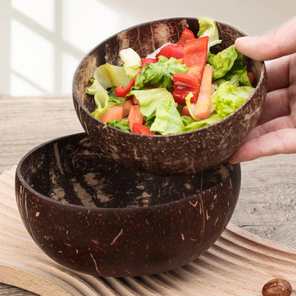 Ciotole in cocco naturale per servire piatti, utensili in legno riutilizzabili, cucchiaio in legno, ciotole in guscio di cocco naturale, set da cucina