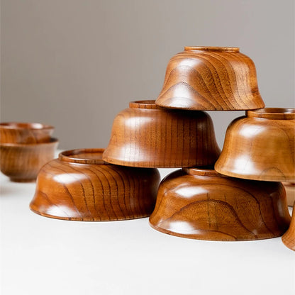 Cuencos de madera para sopa de arroz de 5 tamaños, estilo japonés, recipiente natural para alimentos, ensalada de frutas, fideos, vajilla ecológica antiescaldamiento.