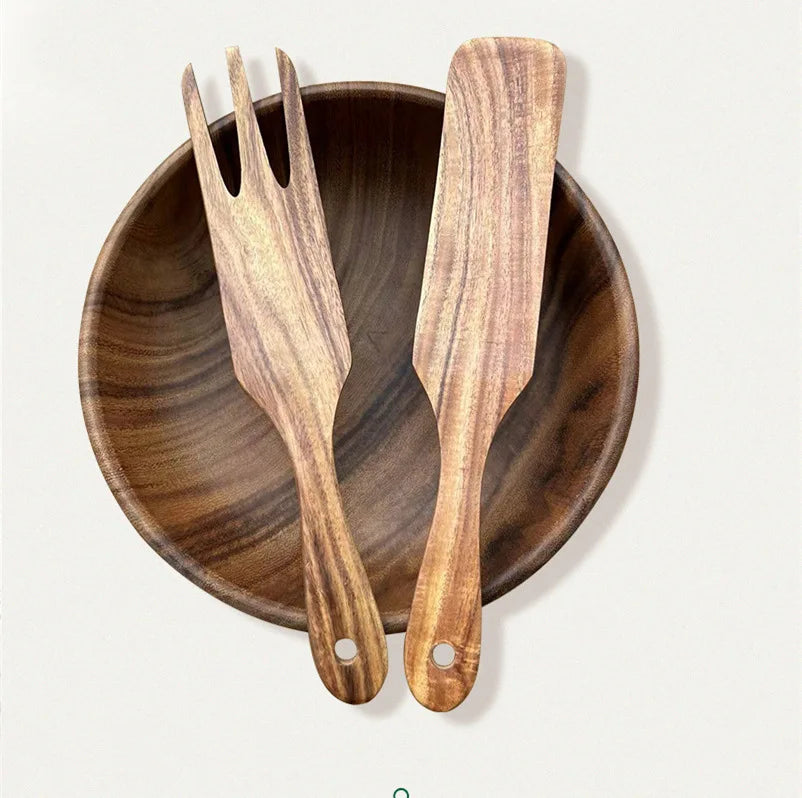 Cucchiaio da cucina in teak naturale, paletta da cucina, spatola in legno, set di utensili antiaderenti per cucinare con ganci per appendere, set di utensili da cucina
