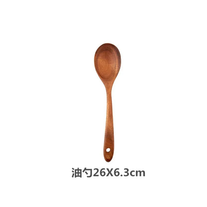 Cucchiaio da cucina in teak naturale, paletta da cucina, spatola in legno, set di utensili antiaderenti per cucinare con ganci per appendere, set di utensili da cucina